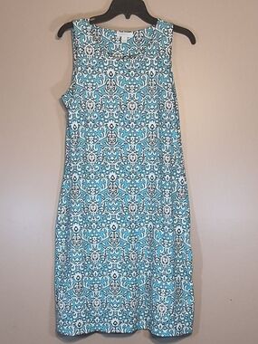 Charter Club Turquoise and White Sleeveless Midi Dress